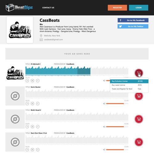 Landing Page Design for Beatflipz - Sellling Music Website