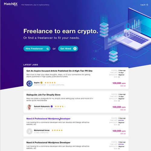 Website design for a cryptocurrency freelancing website