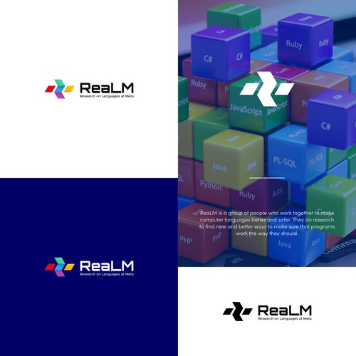 Abstract and geometric letter R L M logo