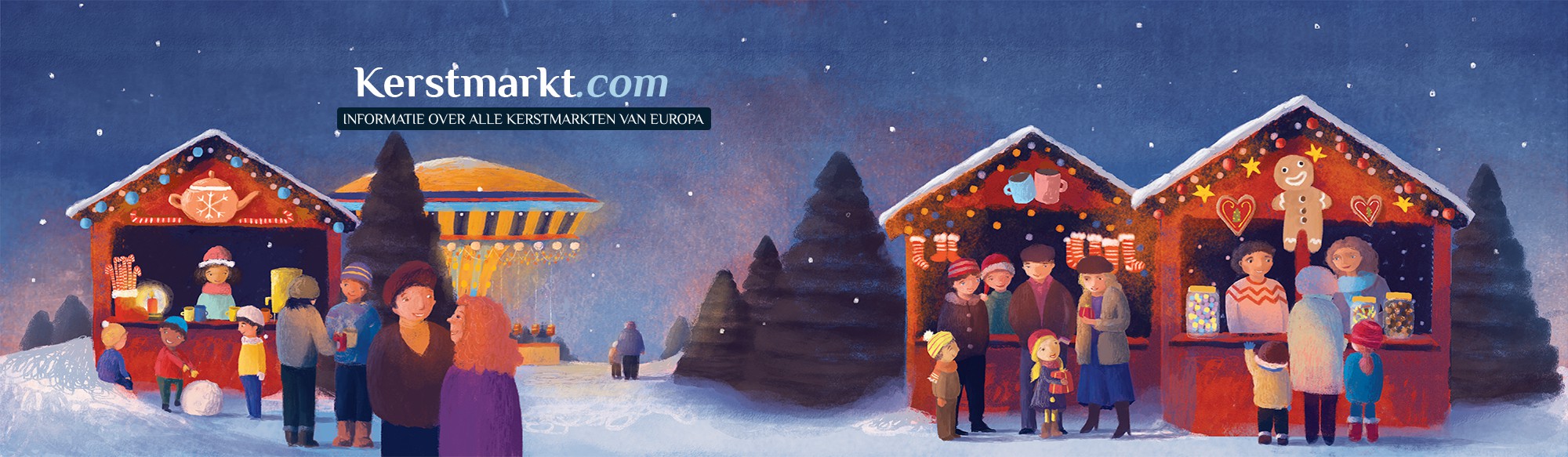 Illustrate a European Christmas market as header for a website