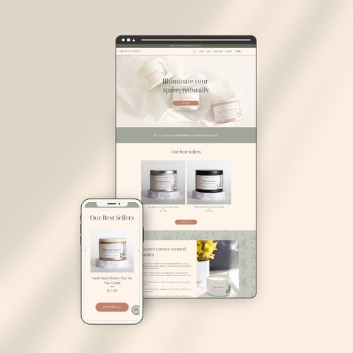 Warm & Organic E- commerce for hand poured wax Candle Business