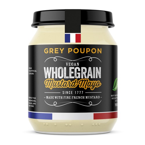 Label design for Grey Poupon Vegan Mustard Mayo