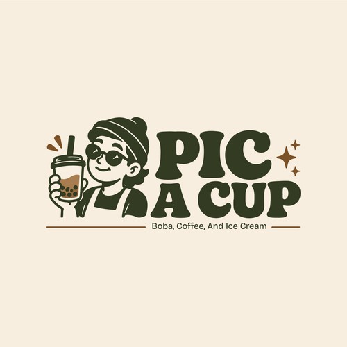 Bold and unique logo concept for cafe name pic a cup 