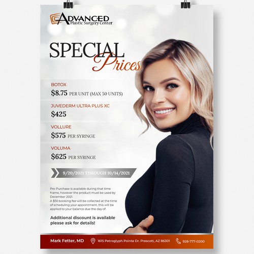 A flyer for Advanced Plastic Surgery Center