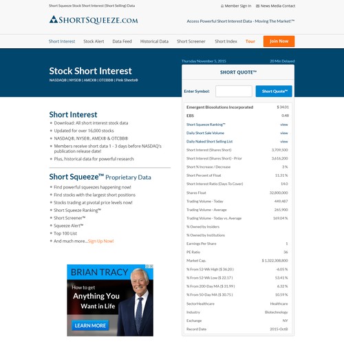 Clean and professional design concept for Shortsqeeze.com