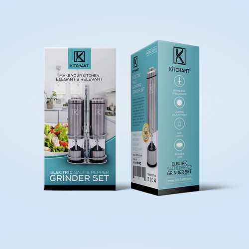 KÍTCHANT Electric Salt & Pepper Grinder Set Product Packaging