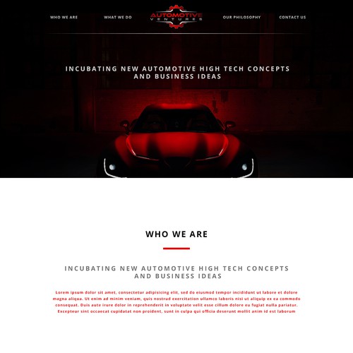Simple landing page for automotive-themed tech startup