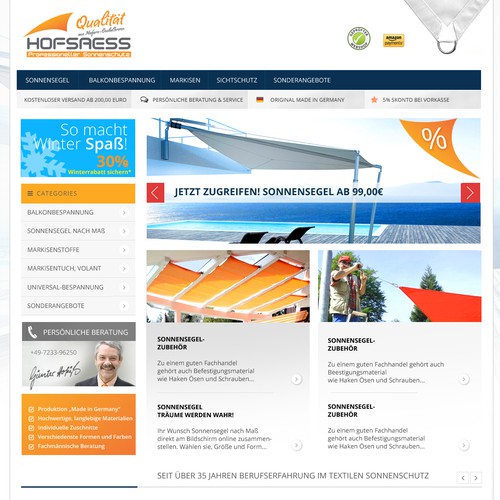 Redesign Sonnensegel Onlineshop