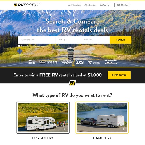 Homepage Design for a Popular RV Rentals Website