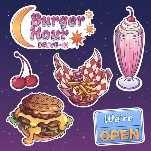 Burger diner sticker pack
