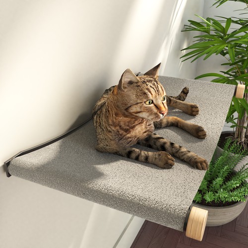 Modern and minimal wall-mounted cat shelf and stairs