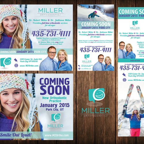 Create a unique print ad anouncing a new orthodontic practice to Park City Utah, ski town USA