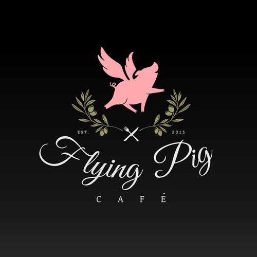 Whimsical and upscale logo for Flying Pig Cafe