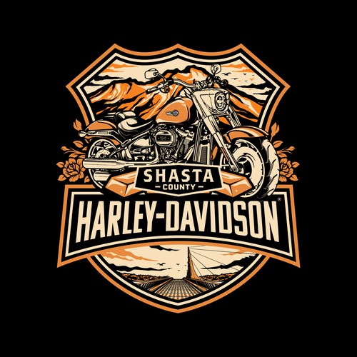 Badge logo design for Shasta County Harley-Davidson