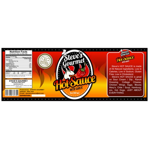 Steve's Gourmet Hot Sauce  needs a new product label