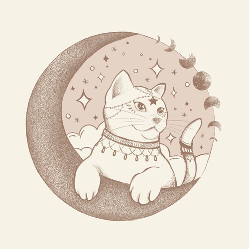 Hand-Drawn Cat Illustration Astrology Theme