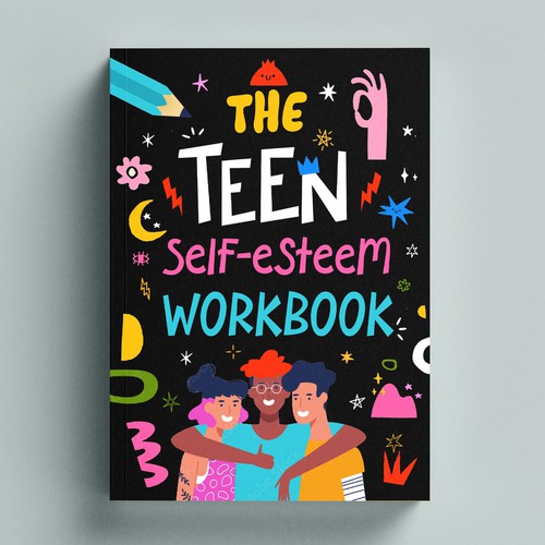 Bold and colourful book cover for a teen workbook.