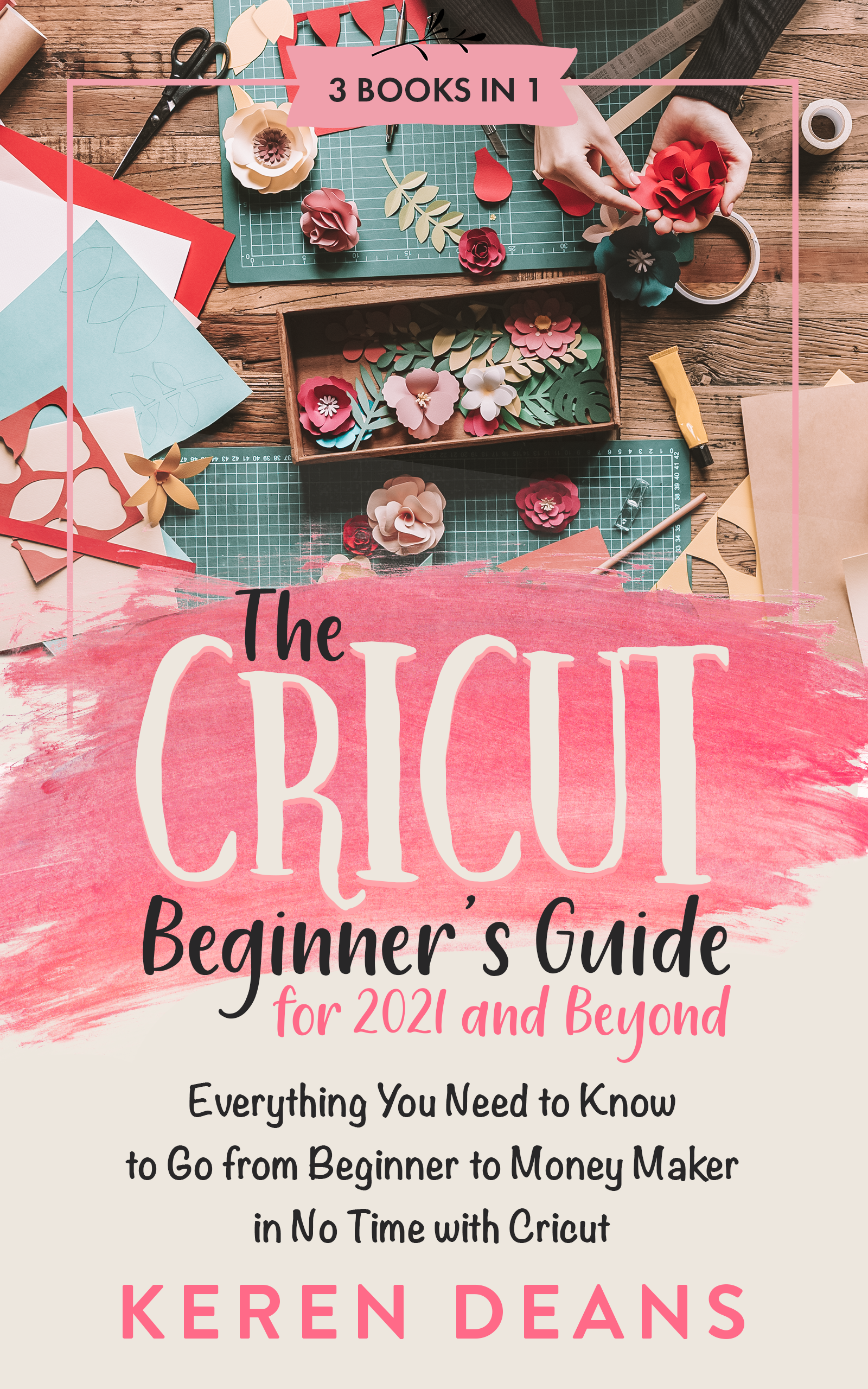 A  creative cover for a three book bundle about Cricut to appeal to American moms