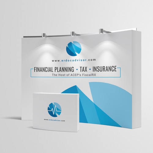 Create a modern, sleek booth for a financial advisory firm