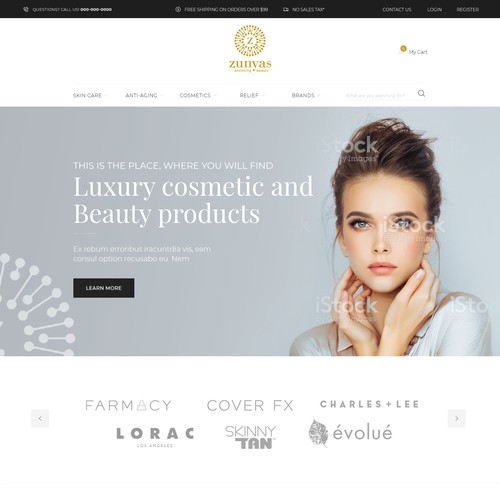 Homepage design for beauty product website