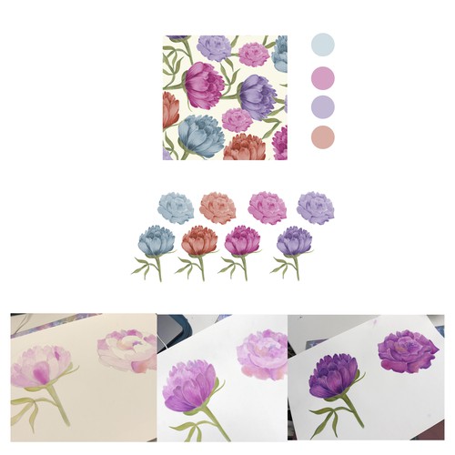 Hand-made peonies pattern