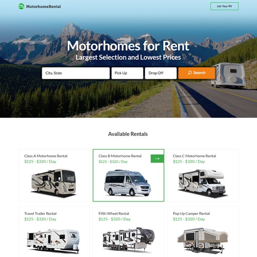 Website Design for Motorhome Rentals Website