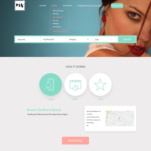 Concept for beauty booking service