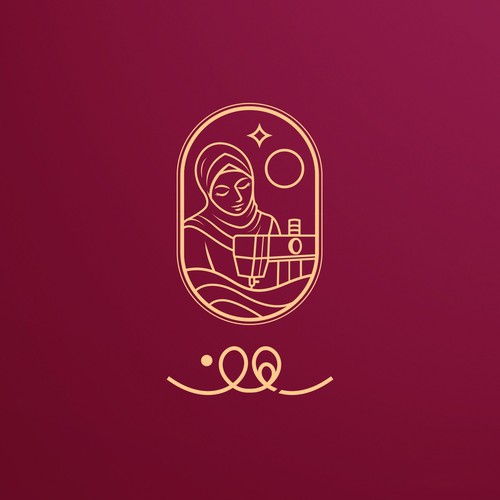 Elegant Line Art Logo Featuring a Woman in Hijab with Sewing Machine