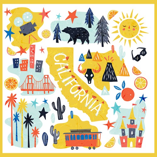 California Tourism Lettering and Illustrations