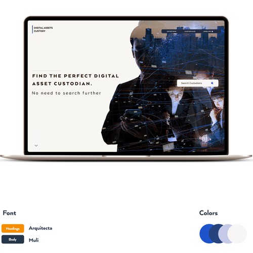 Clean and stylish design for digital assets custody website