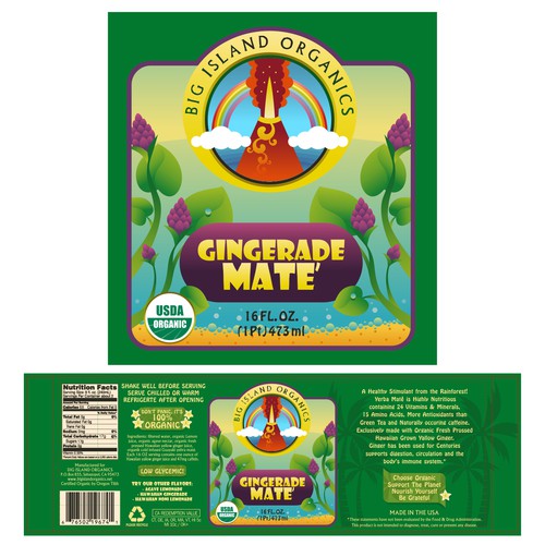 Modernase logo & label for Big Island Organics manufacture organic and natural juices.