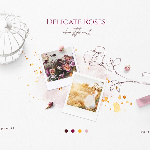 Rose Sketches & Watercolor Clipart Color Palette