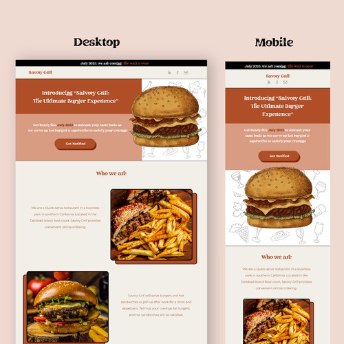 Web design for burger restaurant