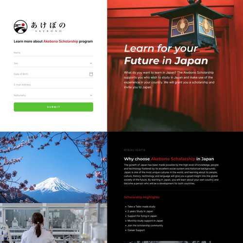 Landing page for Scholarship