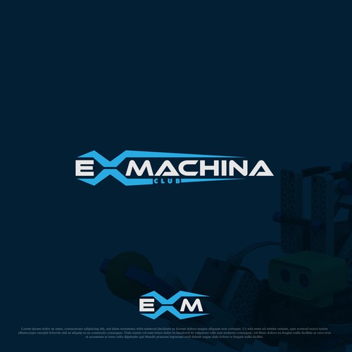 Logo for Ex Machina Club where kids learn robotics in a Marvel-like universe