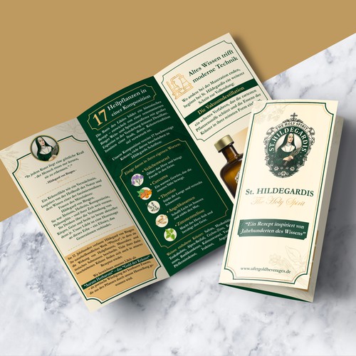 Leaflet (tri-fold) for premium herbal liquor "St. Hildegardis"