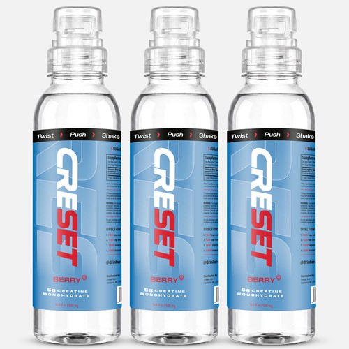 Modern label for a ready-to-drink creatine brand