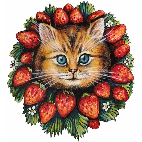 Cat and Strawberry 