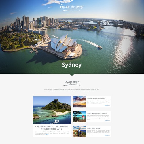 Modern and image-rich landing page for australian activities website