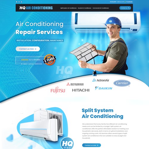 Landing page design for HQ Air conditioning Services