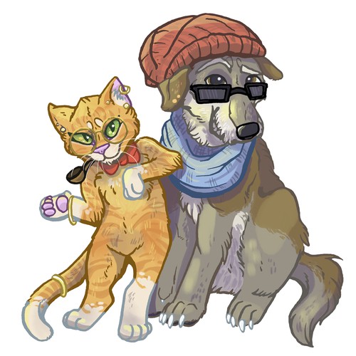 Hipster Dog and Cat Illustration