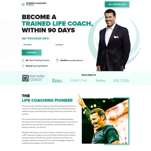 Landing page design for Coach/Speaker 