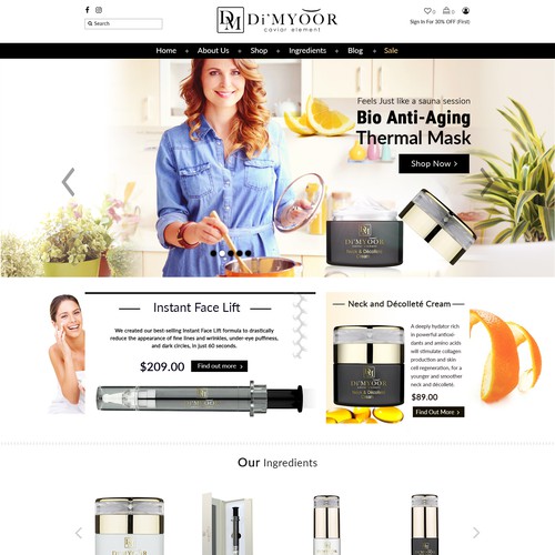 HomePage For Skin Care Brand