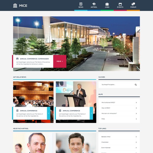 create a contemporary web design for an Event News-Portal 