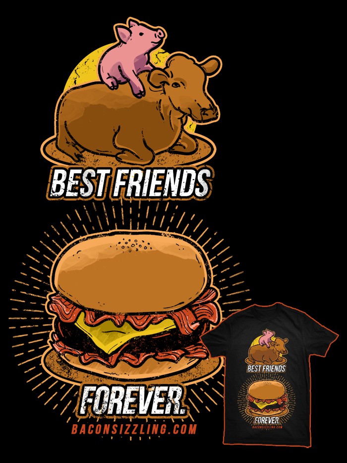 Vintage Style Bacon Tee for BaconSizzling.com