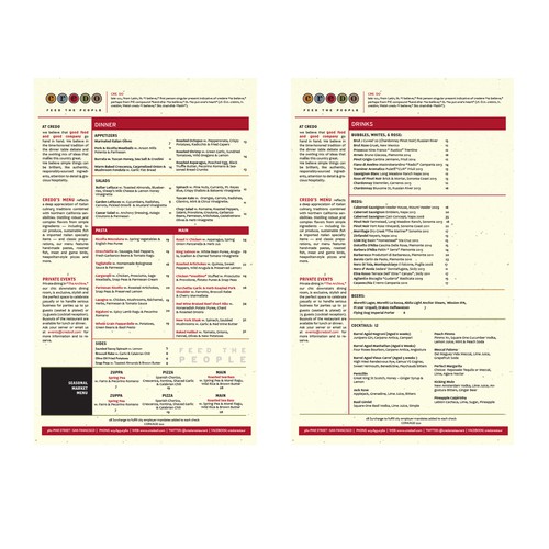 Restaurant menu