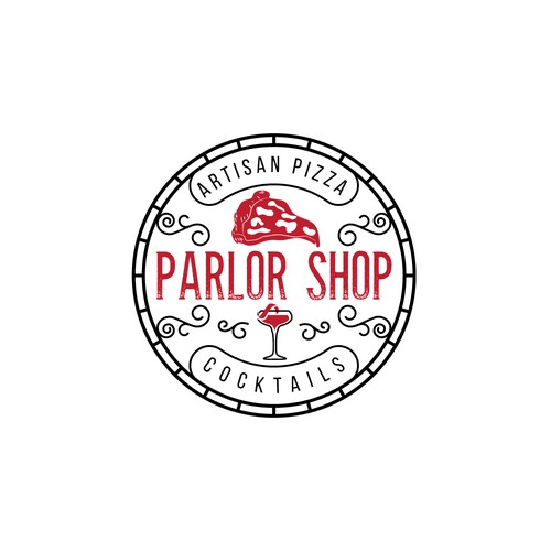 Parlor shop logo pizza and coctails