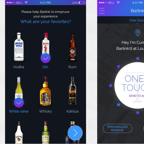 Bartender & Cutomer App Design