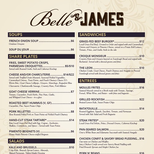 Belle & James Restaurant Menu Design Contest + Future Work