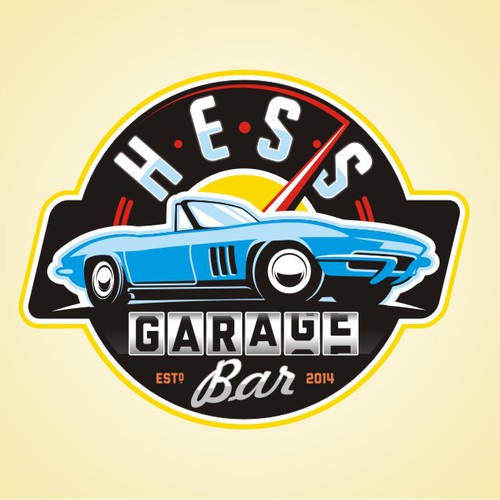 Hot cars and cold beer Hess Garage Bar needs a logo to put it all together..
